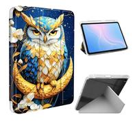 ETLKJVBL for iPad 9th/ 8th/ 7th Generation Case 10.2 Inch, Slim Clear Cover with Pencil Holder, Multi-Angle Y-Stand, Auto Sleep/Wake, Owl on Golden Crescent Moon Lightweight Tablet Case
