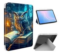 ETLKJVBL for iPad 9th/ 8th/ 7th Generation Case 10.2 Inch, Slim Clear Cover with Pencil Holder, Multi-Angle Y-Stand, Auto Sleep/Wake, Owl Perched on Open Book Lightweight Tablet Case
