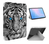 ETLKJVBL for iPad 9th/ 8th/ 7th Generation Case 10.2 Inch, Slim Clear Cover with Pencil Holder, Multi-Angle Y-Stand, Auto Sleep/Wake, Tiger with Blue Eyes Lightweight Tablet Case