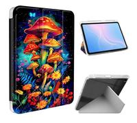 ETLKJVBL for iPad 9th/ 8th/ 7th Generation Case 10.2 Inch, Slim Clear Cover with Pencil Holder, Multi-Angle Y-Stand, Auto Sleep/Wake, Magical Mushrooms and Flowers Lightweight Tablet Case
