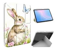 ETLKJVBL for iPad 9th/ 8th/ 7th Generation Case 10.2 Inch, Slim Clear Cover with Pencil Holder, Multi-Angle Y-Stand, Auto Sleep/Wake, Rabbit Butterfly Floral Glade Lightweight Tablet Case