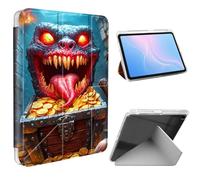 ETLKJVBL for iPad 9th/ 8th/ 7th Generation Case 10.2 Inch, Slim Clear Cover with Pencil Holder, Multi-Angle Y-Stand, Auto Sleep/Wake, Monster Guarding Treasure Chest Lightweight Tablet Case