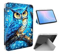 ETLKJVBL for iPad 9th/ 8th/ 7th Generation Case 10.2 Inch, Slim Clear Cover with Pencil Holder, Multi-Angle Y-Stand, Auto Sleep/Wake, Blue Owl Lightweight Tablet Case