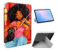 ETLKJVBL for iPad 9th/ 8th/ 7th Generation Case 10.2 Inch, Slim Clear Cover with Pencil Holder, Multi-Angle Y-Stand, Auto Sleep/Wake, Woman Violin Cat Lightweight Tablet Case