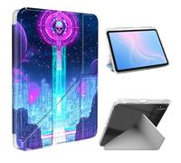 ETLKJVBL for iPad A16 Case, Slim Clear Cover with Pencil Holder, Multi-Angle Y-Stand, Auto Sleep/Wake, Galactic Skull Tower Lightweight Tablet Case