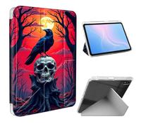 ETLKJVBL for iPad A16 Case, Slim Clear Cover with Pencil Holder, Multi-Angle Y-Stand, Auto Sleep/Wake, Raven on Skull in Red Sunset Forest Lightweight Tablet Case