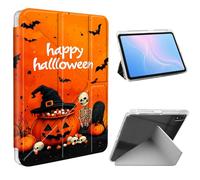 ETLKJVBL for iPad A16 Case, Slim Clear Cover with Pencil Holder, Multi-Angle Y-Stand, Auto Sleep/Wake, Spooky Season Pumpkins Skeleton Lightweight Tablet Case