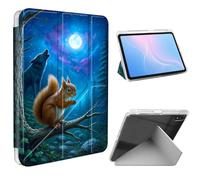 ETLKJVBL for iPad A16 Case, Slim Clear Cover with Pencil Holder, Multi-Angle Y-Stand, Auto Sleep/Wake, Squirrel and Wolf in Moonlight Lightweight Tablet Case