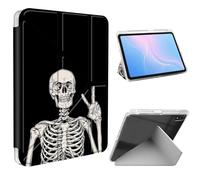 ETLKJVBL for iPad A16 Case, Slim Clear Cover with Pencil Holder, Multi-Angle Y-Stand, Auto Sleep/Wake, Skeleton Making Rock Sign Lightweight Tablet Case