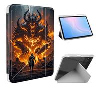 ETLKJVBL for iPad A16 Case, Slim Clear Cover with Pencil Holder, Multi-Angle Y-Stand, Auto Sleep/Wake, Samurai vs Fiery Demon Lightweight Tablet Case