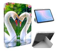 ETLKJVBL for iPad A16 Case, Slim Clear Cover with Pencil Holder, Multi-Angle Y-Stand, Auto Sleep/Wake, White Swan Lightweight Tablet Case