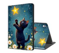 ETLKJVBL for iPad A16 Case, Stand Cover Multi Angle Viewing, Auto Sleep/Wake, Black Cat Reaching for Star Exquisite Leather for iPad 11th Generation Case