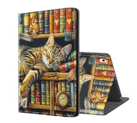 ETLKJVBL for iPad A16 Case, Stand Cover Multi Angle Viewing, Auto Sleep/Wake, Cat Sleeping on Book Exquisite Leather for iPad 11th Generation Case