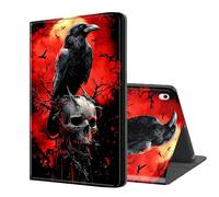 ETLKJVBL for iPad A16 Case, Stand Cover Multi Angle Viewing, Auto Sleep/Wake, Raven on Skull with Red Moonlight Exquisite Leather for iPad 11th Generation Case