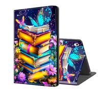 ETLKJVBL for iPad A16 Case, Stand Cover Multi Angle Viewing, Auto Sleep/Wake, Stack of Books Colors Flowers Exquisite Leather for iPad 11th Generation Case