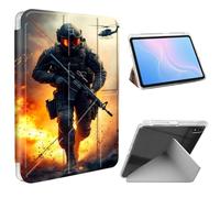 ETLKJVBL for iPad Air 11 Inch Case 2025/2024, Slim Clear Cover with Pencil Holder, Multi-Angle Y-Stand, Auto Sleep/Wake, Armed Soldier in Battlefield Lightweight Tablet Case