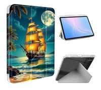 ETLKJVBL for iPad Air 11 Inch Case 2025/2024, Slim Clear Cover with Pencil Holder, Multi-Angle Y-Stand, Auto Sleep/Wake, Sailing Ship by Moonlit Beach Lightweight Tablet Case