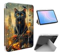 ETLKJVBL for iPad Air 11 Inch Case 2025/2024, Slim Clear Cover with Pencil Holder, Multi-Angle Y-Stand, Auto Sleep/Wake, Cat in Spooky Season Castle Scene Lightweight Tablet Case