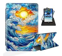 ETLKJVBL for iPad Air 11 Inch Case 2025, 360 Degree Rotating, Multi - Angle Viewing, Auto Sleep/Wake, Stained Glass Sea Waves at Sunset Exquisite Leather Case for iPad Air 11 Inch 2025/2024
