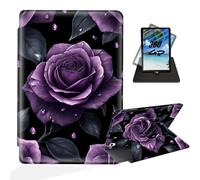 ETLKJVBL for iPad Air 13 Inch Case 2024, 360 Degree Rotating, Multi - Angle Viewing, Auto Sleep/Wake, Purple Roses with Dew Drops Exquisite Leather Case for iPad Air 13 Inch 2024 Tablet