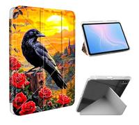 ETLKJVBL for iPad Air 13 Inch Case 2025/2024, Slim Clear Cover with Pencil Holder, Multi-Angle Y-Stand, Auto Sleep/Wake, Black Crow Roses Lightweight Tablet Case