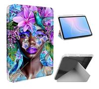 ETLKJVBL for iPad Air 3rd Generation/iPad Pro 10.5 Inch Case, Slim Clear Cover with Pencil Holder, Multi-Angle Y-Stand, Auto Sleep/Wake, Black Woman with Flowers Lightweight Tablet Case