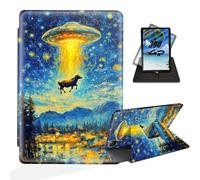 ETLKJVBL for iPad Air 5th/ 4th Generation Case, 360 Degree Rotating, Multi - Angle Viewing, Auto Sleep/Wake, Cow Abducted by UFO at Night Leather Case for iPad Air 5th/ 4th Generation