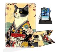 ETLKJVBL for iPad Air 5th/ 4th Generation Case, 360 Degree Rotating, Multi - Angle Viewing, Auto Sleep/Wake, Cat Wearing Kimono Leather Case for iPad Air 5th/ 4th Generation
