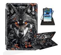 ETLKJVBL for iPad Air 5th/ 4th Generation Case, 360 Degree Rotating, Multi - Angle Viewing, Auto Sleep/Wake, Black Wolf Surrounded by Flowers Leather Case for iPad Air 5th/ 4th Generation
