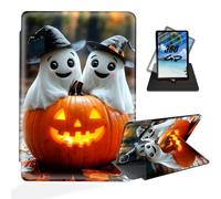 ETLKJVBL for iPad Air 5th/ 4th Generation Case, 360 Degree Rotating, Multi - Angle Viewing, Auto Sleep/Wake, Two Spectres in Witch Hats on Pumpkin Leather Case for iPad Air 5th/ 4th Generation
