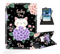 ETLKJVBL for iPad Air 5th/ 4th Generation Case, 360 Degree Rotating, Multi - Angle Viewing, Auto Sleep/Wake, Cat in Flowers Lucky Day Leather Case for iPad Air 5th/ 4th Generation