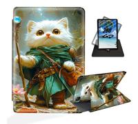 ETLKJVBL for iPad Air 5th/ 4th Generation Case, 360 Degree Rotating, Multi - Angle Viewing, Auto Sleep/Wake, White Cat Mage with Staff in Forest Leather Case for iPad Air 5th/ 4th Generation
