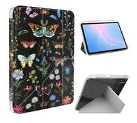 ETLKJVBL for iPad Air 5th/ 4th Generation Case, Slim Clear Cover with Pencil Holder, Multi-Angle Y-Stand, Auto Sleep/Wake, Colorful Moths Flower Lightweight Tablet Case