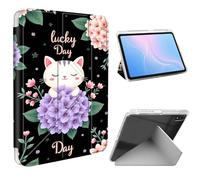 ETLKJVBL for iPad Air 5th/ 4th Generation Case, Slim Clear Cover with Pencil Holder, Multi-Angle Y-Stand, Auto Sleep/Wake, Cat in Flowers Lucky Day Lightweight Tablet Case