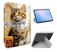 ETLKJVBL for iPad Air 5th/ 4th Generation Case, Slim Clear Cover with Pencil Holder, Multi-Angle Y-Stand, Auto Sleep/Wake, Cat with Blue Flowers and Oranges Lightweight Tablet Case
