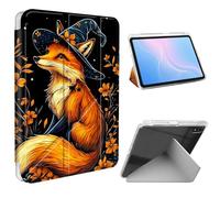 ETLKJVBL for iPad mini 6/7 (A17 Pro) Case, Slim Clear Cover with Pencil Holder, Multi-Angle Y-Stand, Auto Sleep/Wake, Cute Fox Wear Witch Hat Flowers Lightweight Tablet Case