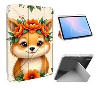 ETLKJVBL for iPad mini 6/7 (A17 Pro) Case, Slim Clear Cover with Pencil Holder, Multi-Angle Y-Stand, Auto Sleep/Wake, Cute Fox with Orange Flower Lightweight Tablet Case