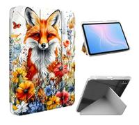 ETLKJVBL for iPad mini 6/7 (A17 Pro) Case, Slim Clear Cover with Pencil Holder, Multi-Angle Y-Stand, Auto Sleep/Wake, Fox Surrounded by Flowers Lightweight Tablet Case