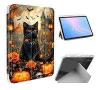 ETLKJVBL for iPad mini 6/7 (A17 Pro) Case, Slim Clear Cover with Pencil Holder, Multi-Angle Y-Stand, Auto Sleep/Wake, Cat in Spooky Season Castle Garden Lightweight Tablet Case
