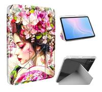 ETLKJVBL for iPad mini 6/7 (A17 Pro) Case, Slim Clear Cover with Pencil Holder, Multi-Angle Y-Stand, Auto Sleep/Wake, Geisha with Flowers in Hair Lightweight Tablet Case
