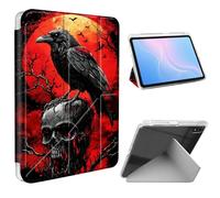 ETLKJVBL for iPad mini 6/7 (A17 Pro) Case, Slim Clear Cover with Pencil Holder, Multi-Angle Y-Stand, Auto Sleep/Wake, Raven on Skull at Red Moon Lightweight Tablet Case