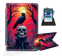 ETLKJVBL for iPad mini 7 A17 Pro 2024/ iPad mini 6 2021 Case 360 Degree Rotating, Multi - Angle Viewing, Auto Sleep/Wake, Raven on Skull in Red Sunset Forest Exquisite Leather Case for iPad mini 7th
