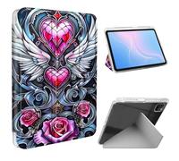 ETLKJVBL for iPad Pro 11 Inch Case (1st/2nd/3rd/4th Gen), Slim Clear Cover with Pencil Holder, Multi-Angle Y-Stand, Auto Sleep/Wake, Hearts Pink Roses Angel Wings Lightweight Tablet Case