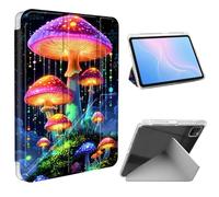 ETLKJVBL for iPad Pro 11 Inch Case (1st/2nd/3rd/4th Gen), Slim Clear Cover with Pencil Holder, Multi-Angle Y-Stand, Auto Sleep/Wake, Glowing Mushrooms in Fantasy Forest Lightweight Tablet Case