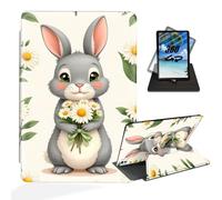 ETLKJVBL for iPad Pro 11 Inch Case 2024, 360 Degree Rotating, Multi - Angle Viewing, Auto Sleep/Wake, Gray Bunny Holding Daisy Bouquet Exquisite Leather Case for iPad Pro 11 Inch 2024 Tablet