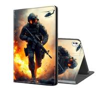 ETLKJVBL for iPad Pro 11 Inch Case 2024, Auto Sleep/Wake, Armed Soldier in Battlefield Multiple Angles Viewing Folio Stand Case for iPad Pro 11 Inch 2024 Tablet