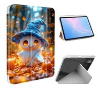 ETLKJVBL for iPad Pro 11 Inch Case 2024, Slim Clear Cover with Pencil Holder, Multi-Angle Y-Stand, Auto Sleep/Wake, Cute Spectres in Blue Hat in Autumn Lightweight Tablet Case