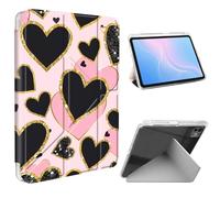 ETLKJVBL for iPad Pro 11 Inch Case 2024, Slim Clear Cover with Pencil Holder, Multi-Angle Y-Stand, Auto Sleep/Wake, Pink and Black Hearts Lightweight Tablet Case