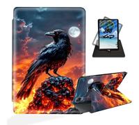 ETLKJVBL for iPad Pro 11 Inch Case (M5) 2025, 360 Degree Rotating, Multi - Angle Viewing, Auto Sleep/Wake, Raven on Fiery Rock Leather Case for iPad Pro 11 Inch 2025