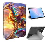 ETLKJVBL for iPad Pro 12.9 Inch Case, Slim Clear Cover with Pencil Holder, Multi-Angle Y-Stand, Auto Sleep/Wake, Majestic Dragon Lightweight Tablet Case
